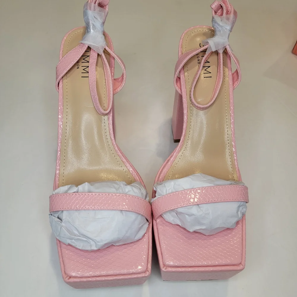 Simmi London Platform Square Toe Heeled Sandal Size 10 Wide Fit New! Pink